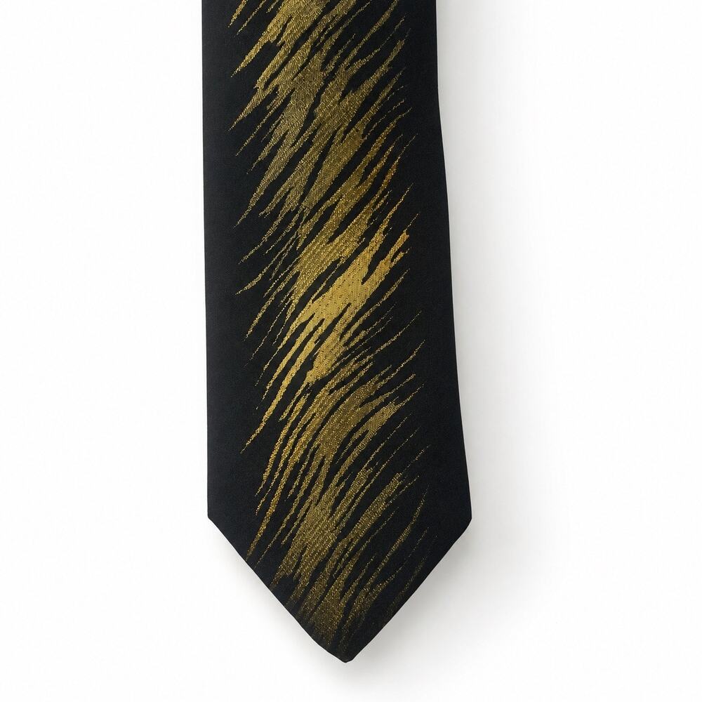 Black Gold Abstract Silk Necktie Made in USA Italian Silk Fabric Classic Tie